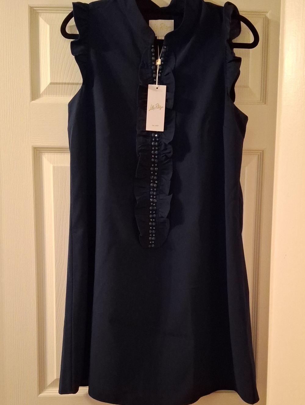 Lilly Pulitzer Adalee Ruffle Beaded Shift In True Navy